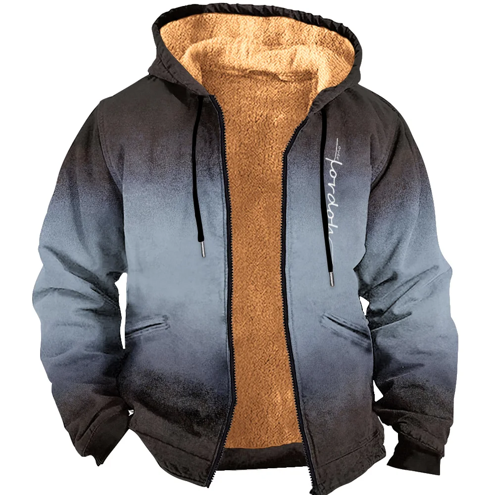 

Fashion Men's and Boys' Winter Parkas with Hoodie, Thick Zipper Coat Warm Outdoor Jacket with Pocket with Basic Print