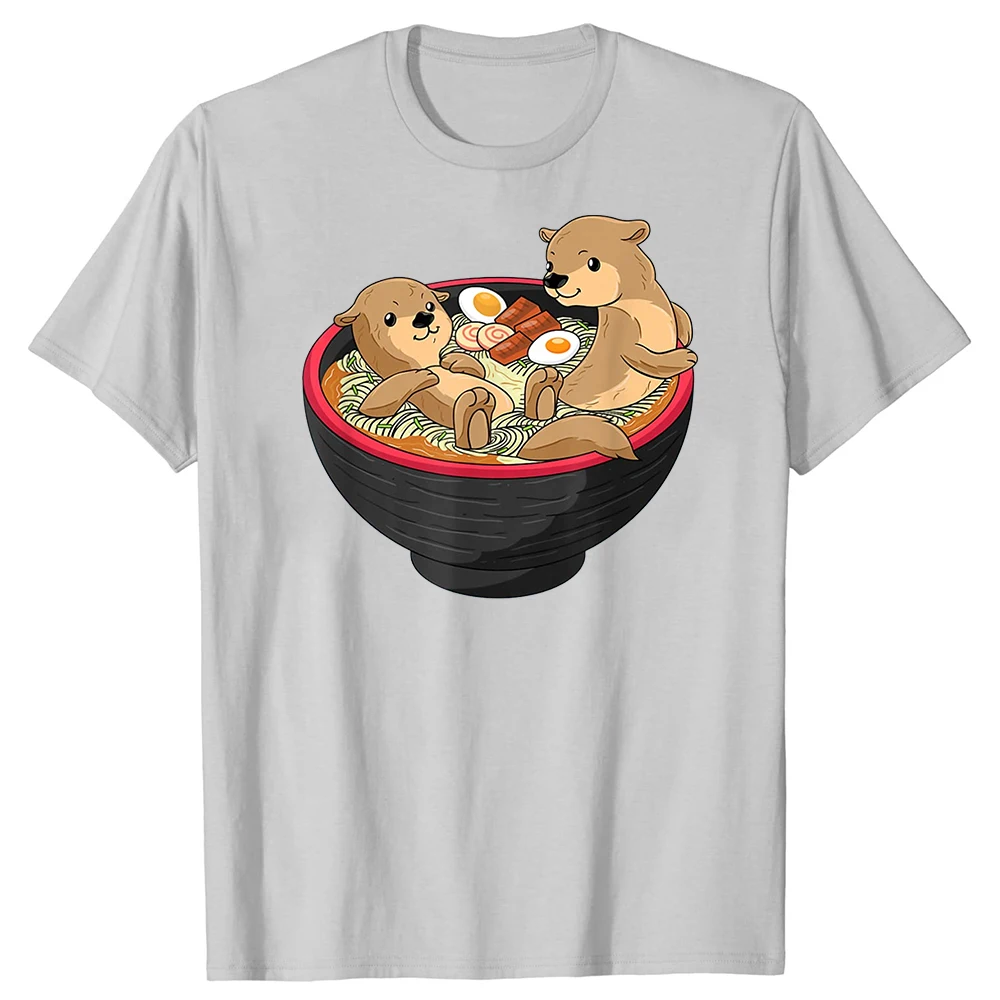 Funny Otter Japanese Ramen Noodles T Shirts Graphic Streetwear Short Sleeve Gifts Summer Otters Lover T-shirt Women Personality