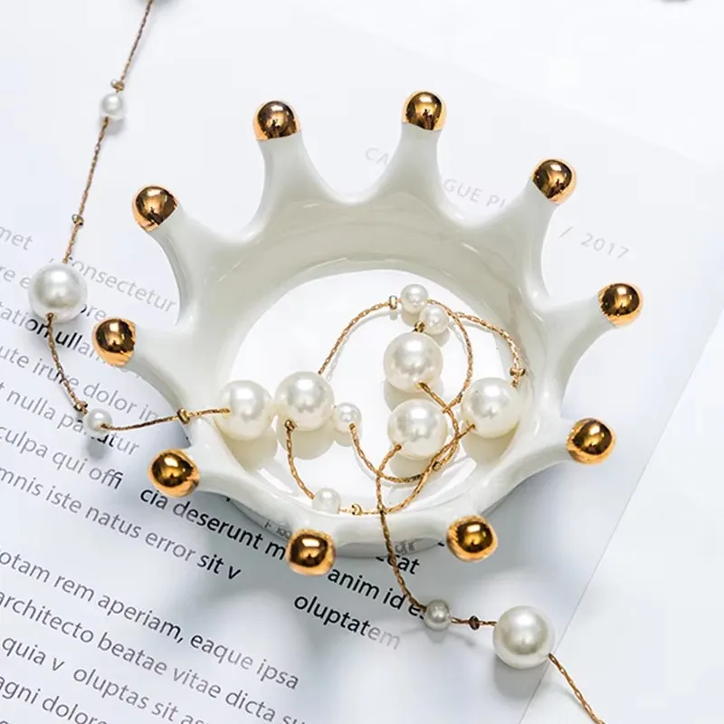 

Organizer Jewelry Display Mini Chic Plate Necklace Ring Earrings Holder Dish Ceramic Jewelry Plate Crown Display Ashtray Decor