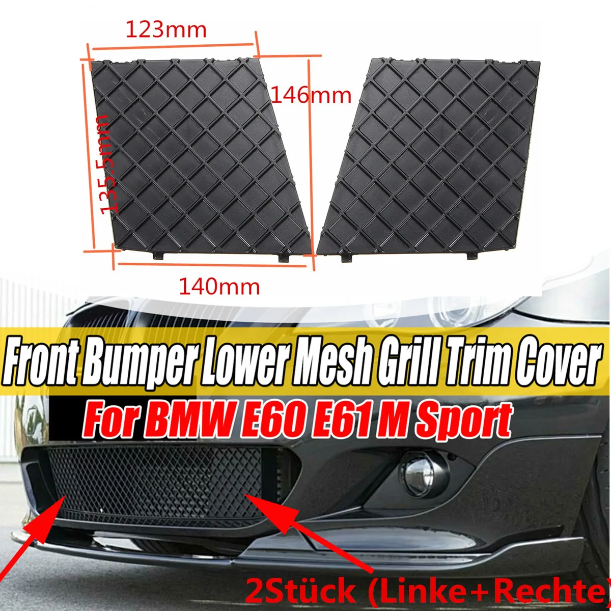 Black Front Bumper Lower Mesh Grill Trim Cover Pair Left Right For BMW E60 E61 M Exterior Accessories Replacement Parts