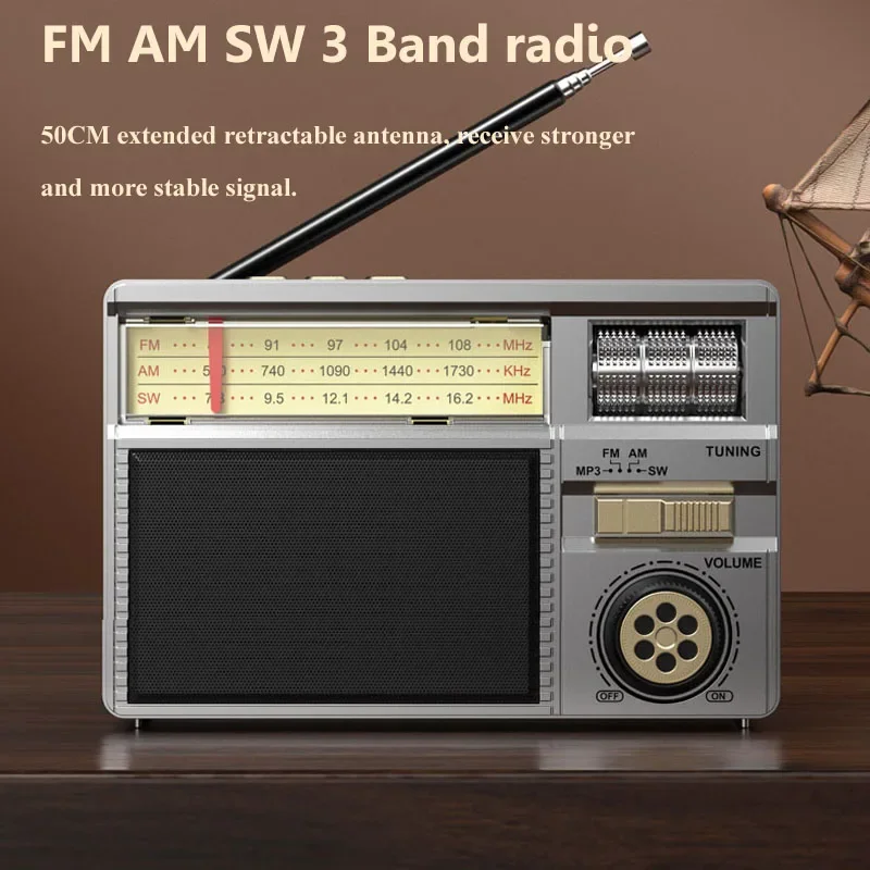 

Портативное ретро-радио DSP с солнечной зарядкой, классическое винтажное FM/AM/SW радио, перезаряжаемый Bluetooth 5.4 динамик, поддержка TF-карт, USB, AUX
