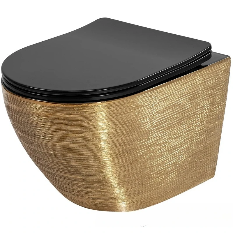 

Electroplated gold wall-mounted, wall-row toilet suspended