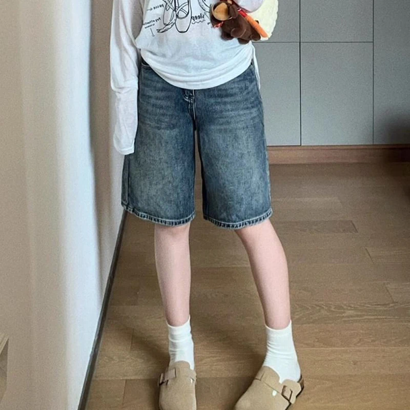 Streetwear Y2K Loose Wide-Leg Denim Shorts Women Korean High Waist Five-Point Baggy Jeans Woman 2026 Summer Straight Hot Shorts