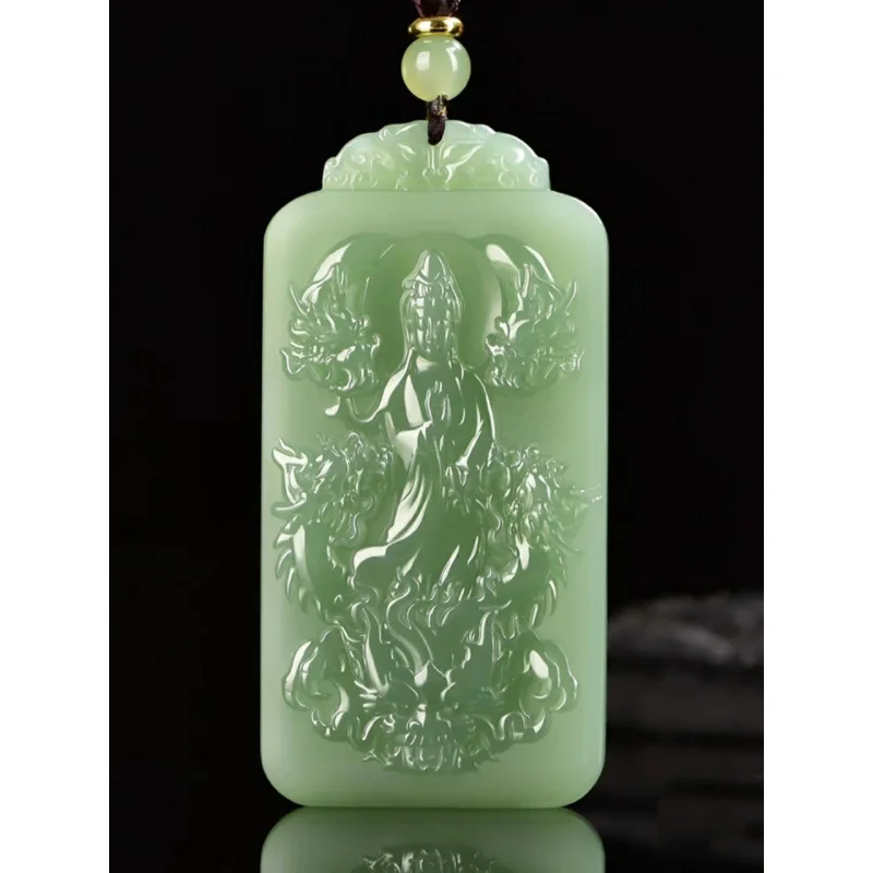 Hetian Double-Sided Carving Men'S Jade Pendant Plaque Nine Guardian Guanyin