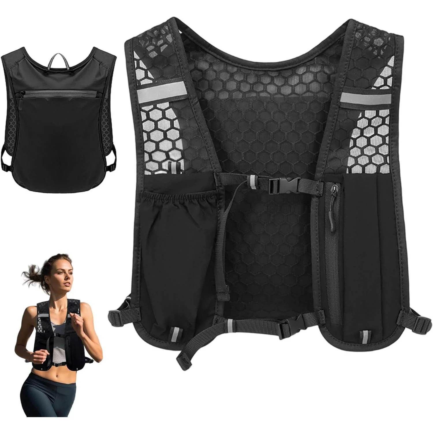 Outdoor Hiking Running Hydration Vest Bag Lightweight Sports Storage Backpack Cycling Hiking Running Phone Holder Pouch