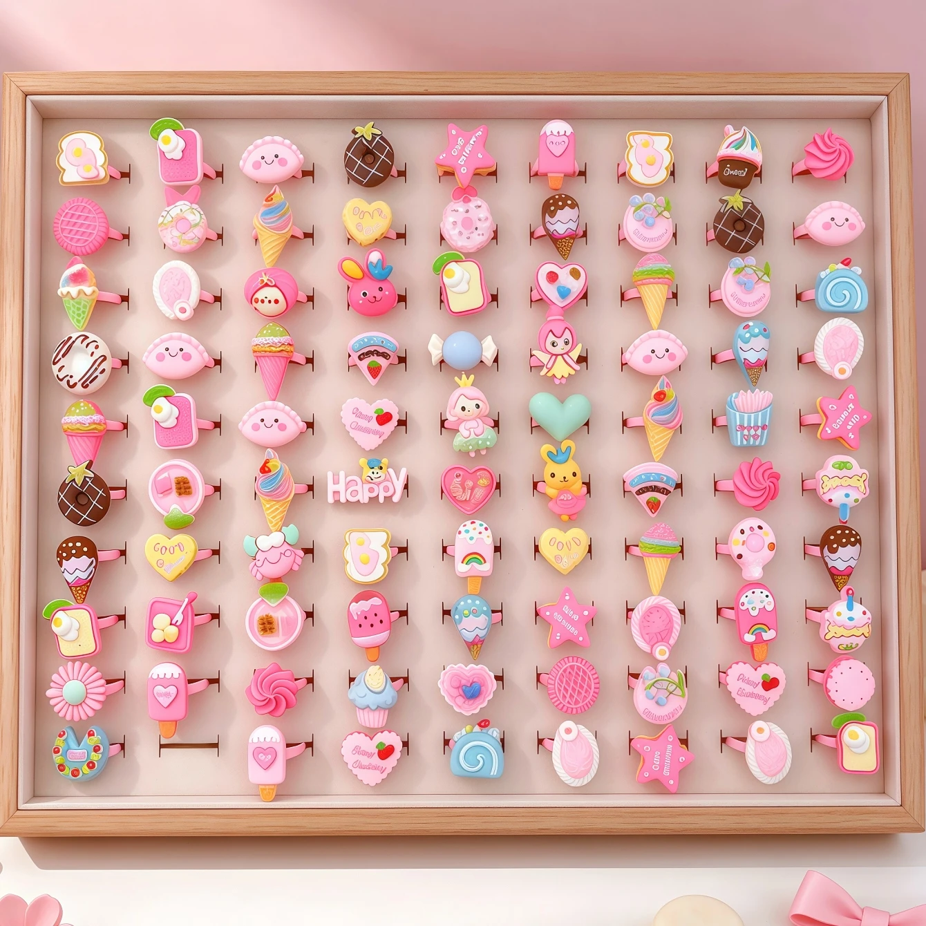 15/25/35/50/100/200Pieces Cute Cartoon Flower Cake Heart Rings Set For Children Girls Mix Style Fashion Gifts Daily Jewelry