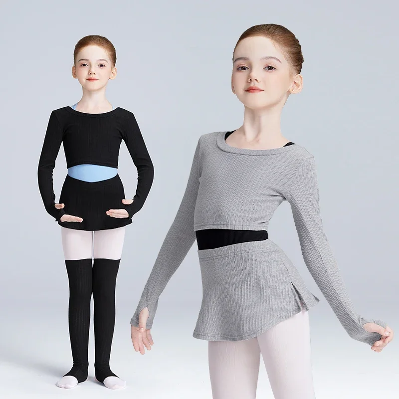 Girls Round Neck Knitted Shawl Ballet Dance Suit Kids Toddler Autumn Winter Ballet Training Top Culotte Socks 3 Piece Split Set