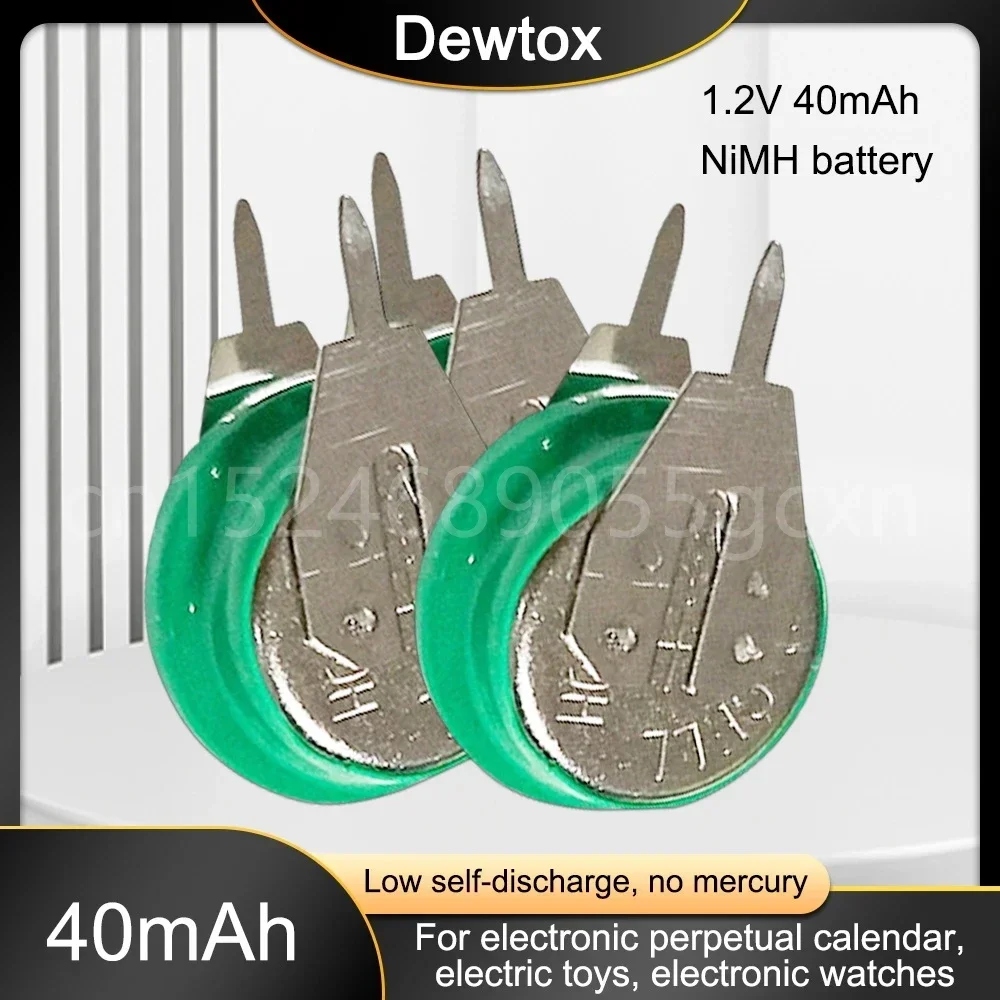 Pile bouton aste Ni-laissée avec broches de soudage, 1.2V, 40mAh, équipement solaire, aide auditive, calendrier, lumière LED, jouet, nouveau
