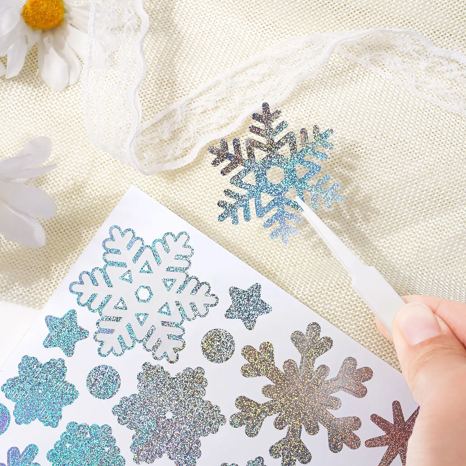 

1/6pcs Glitter Christmas Stickers Exquisite Shining Laser Snowflake Patches Gift Box Food Bag DIY Sticker Xmas Party Decorations