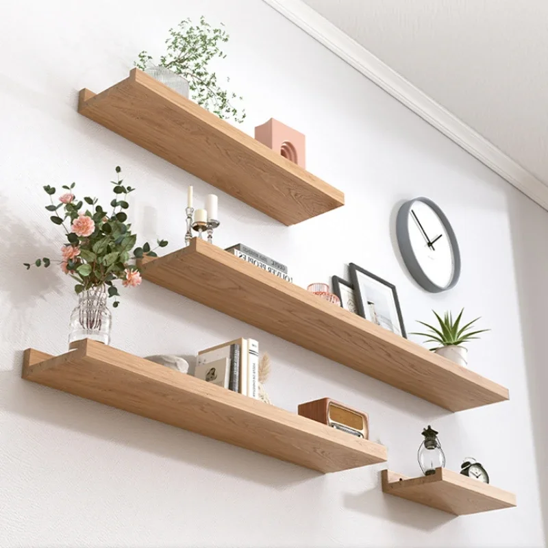 Non-Perforated Wall Shelving Pine A-Word Laminate Durable Background Decorative Shelves Easy to Install Wall Partition