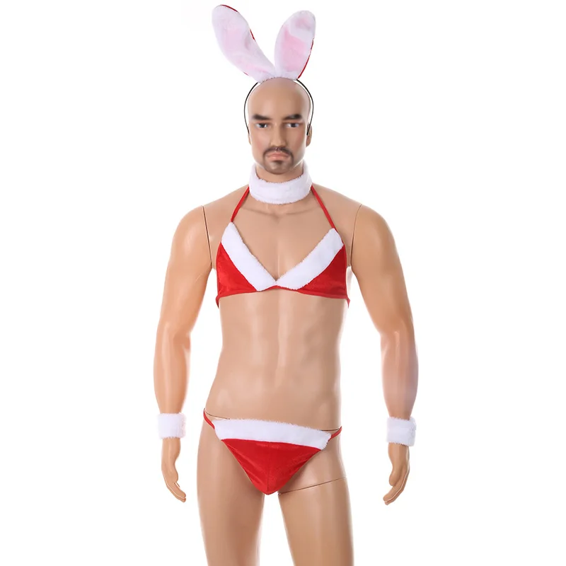 مجموعة أرنب بوي بتلر للرجال - ملابس داخلية مثيرة مكونة من 3 قطع للعب الأدوار وحفلات لعب الأرنب وهدية عيد الميلاد ملابس داخلية رفيعة بدون حمالات 50-90 كجم