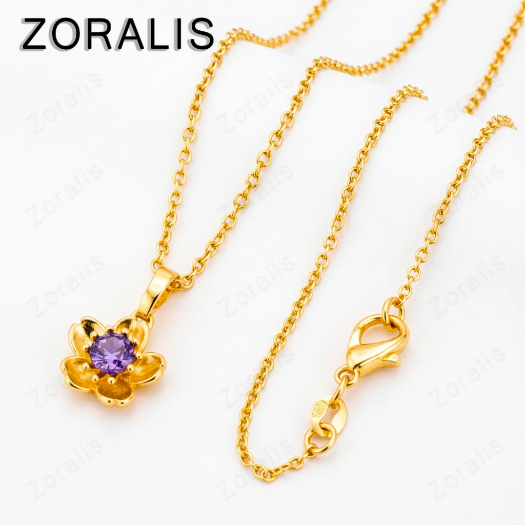 18K Gold Pink Purple Peach Blossom Necklaces For Women Luxury Quality Jewelry Free Shipping Offers Jewellery