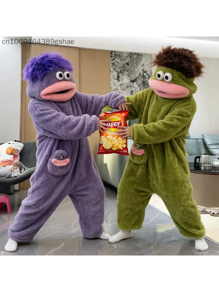 Hübsch-Gruselige Großmaul-Monster-Onesie-Pyjamas für Erwachsene, Winter-Dicke Coral-Fleece Warme Lustige Loungewear für Unisex-Schlafanzüge 2026