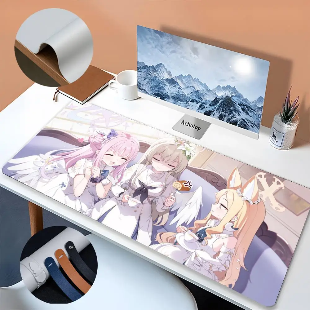 Imagem -02 - Anime Azul Arquivo Mouse Pad Menina Bonito Tamanho Grande Office Desk Protector Mat Couro pu Impermeável Desktop Gamer 600x300