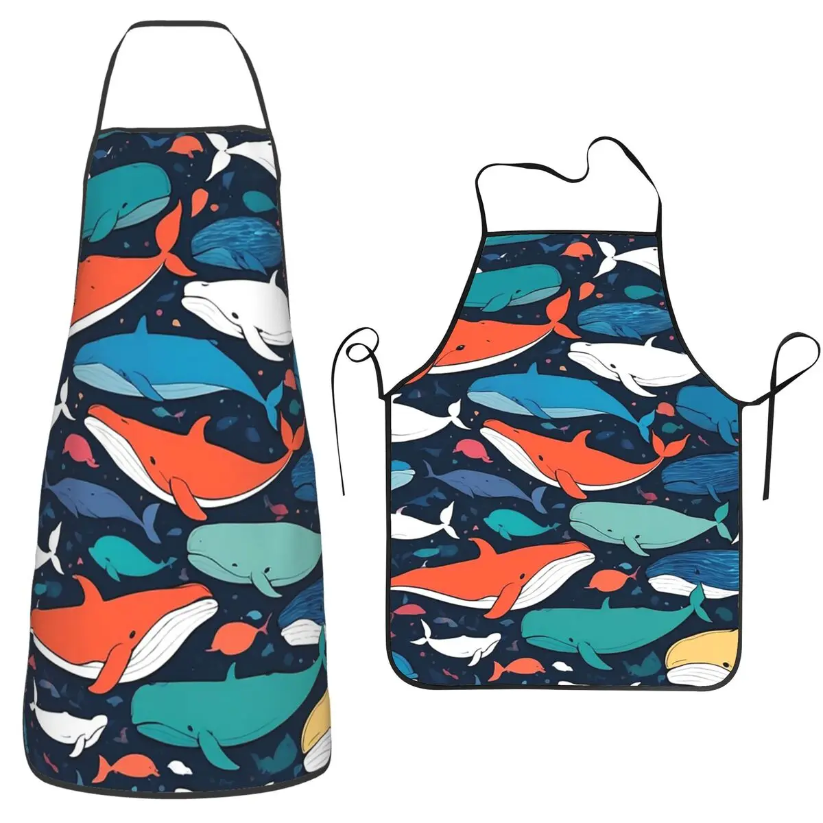 

Cartoon Whale Pattern Aprons Chef Cooking Tablier Waterproof Bib Kitchen Cleaning Pinafore for Women Men Gardening