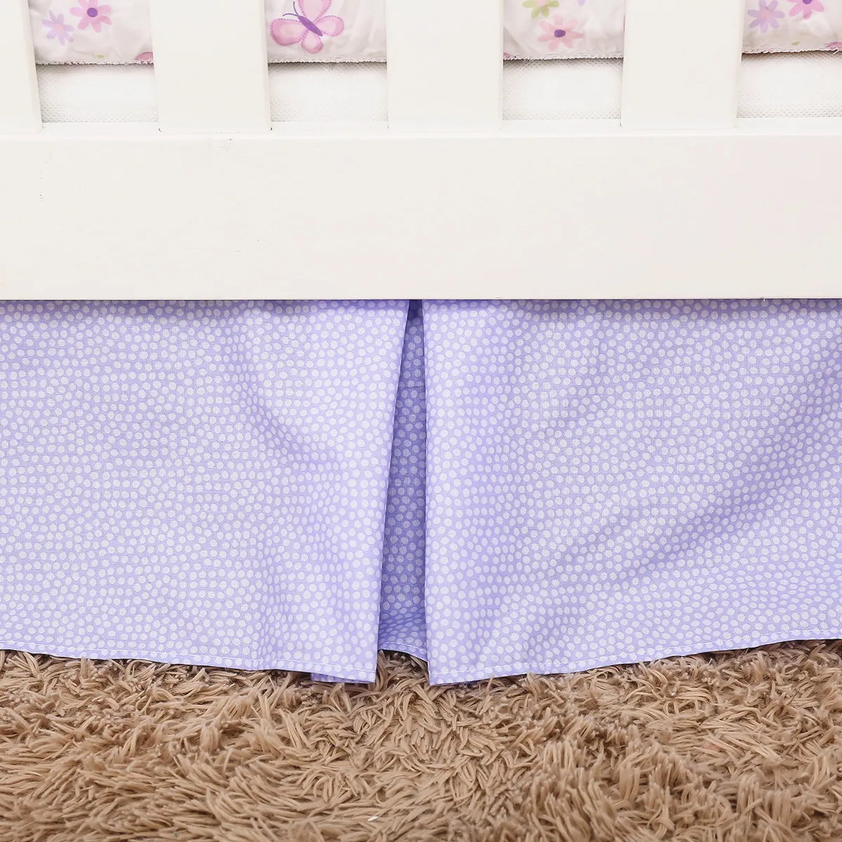 3Pcs Purple Butterfly Baby Crib Bedding Set for Girl Bed Linen For Kid Baby Nursery Decor (Comforter+Fitted Sheet+Crib Skirt)