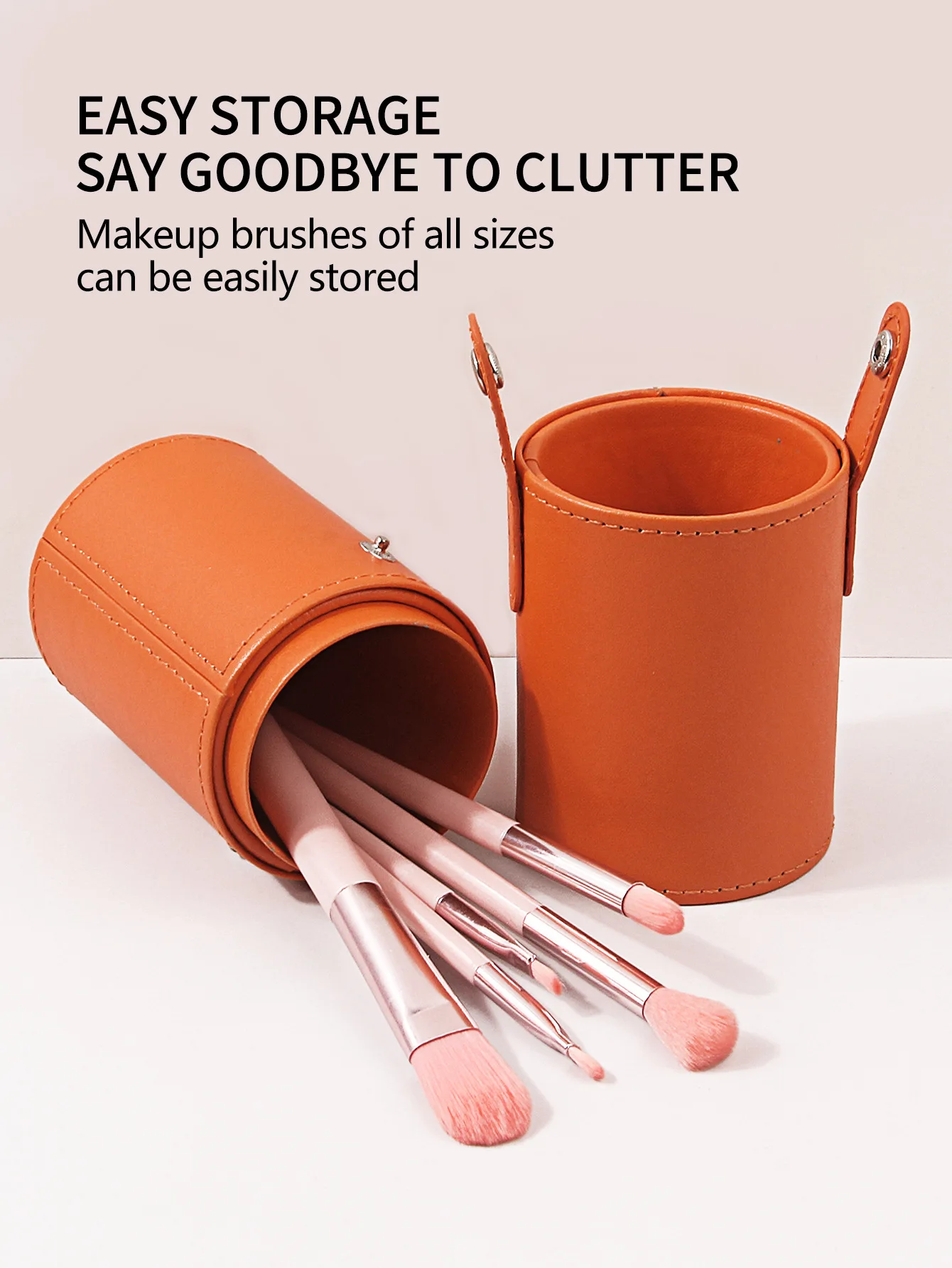 Make-upborstelhouder van PU-leer met grote capaciteit - Draagbare cosmetische organizer voor penselen en wenkbrauwpotloden (oranje)