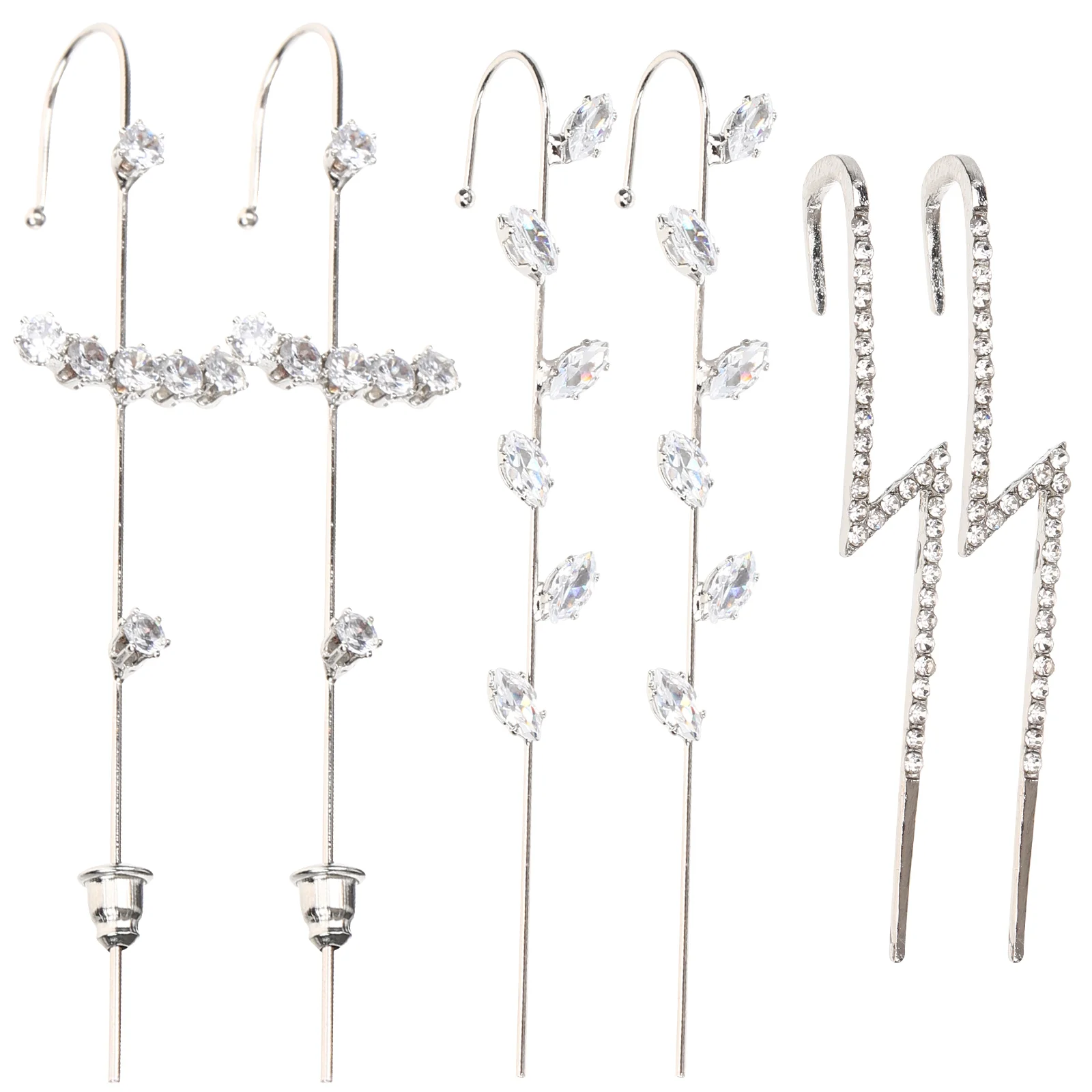 

6 Pcs Slash Pierced Earrings Non Piercing Clip Rhinestones Punk Broiler Zircon Alloy Crystal Hook for Women Elite