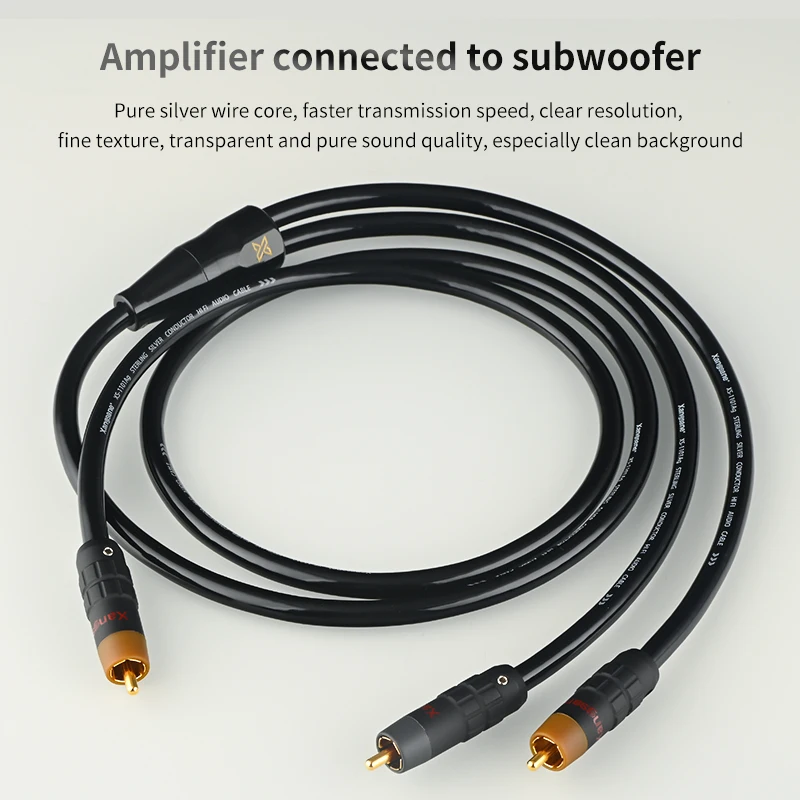 High Quality 1 to 2 Subwoofer Rca Cable Pure Silver Core Hifi Male Adapter Audio Amplifier Jack DAC TV Connection