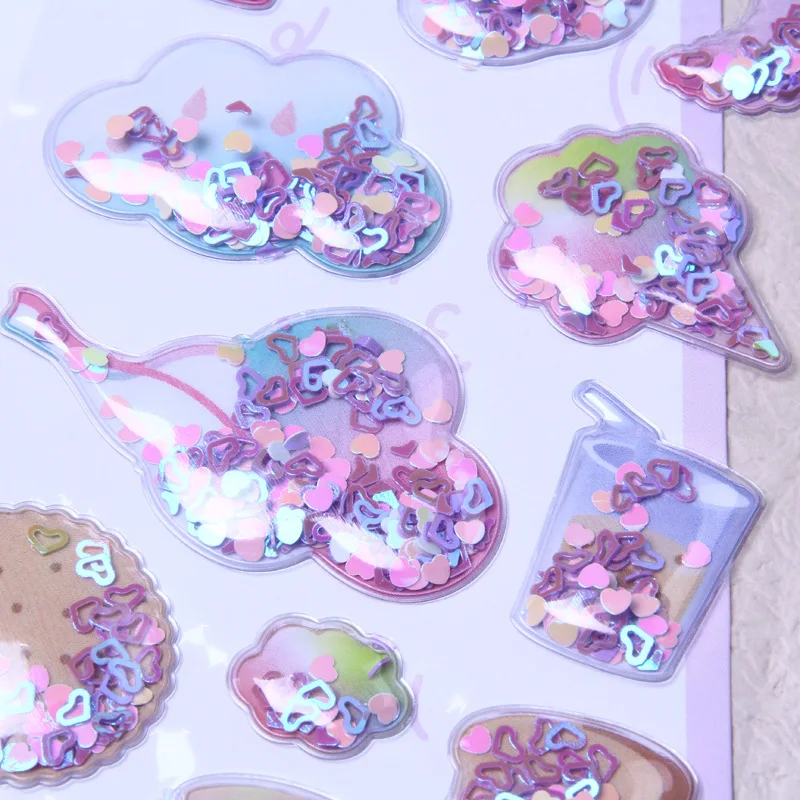 Adesivos de areia líquida 3d com glitter para crianças, decalques transparentes brilhantes, capa de telefone, artesanato para meninas, decoração personalizada de capa de telefone