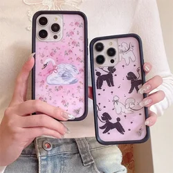 Fashion Wildflower Cartoon Swans Kawaii Phone Case for iPhone 13 Pro 14 Pro 15 Pro Cute Puppy  WF Deer Cherry Protection case