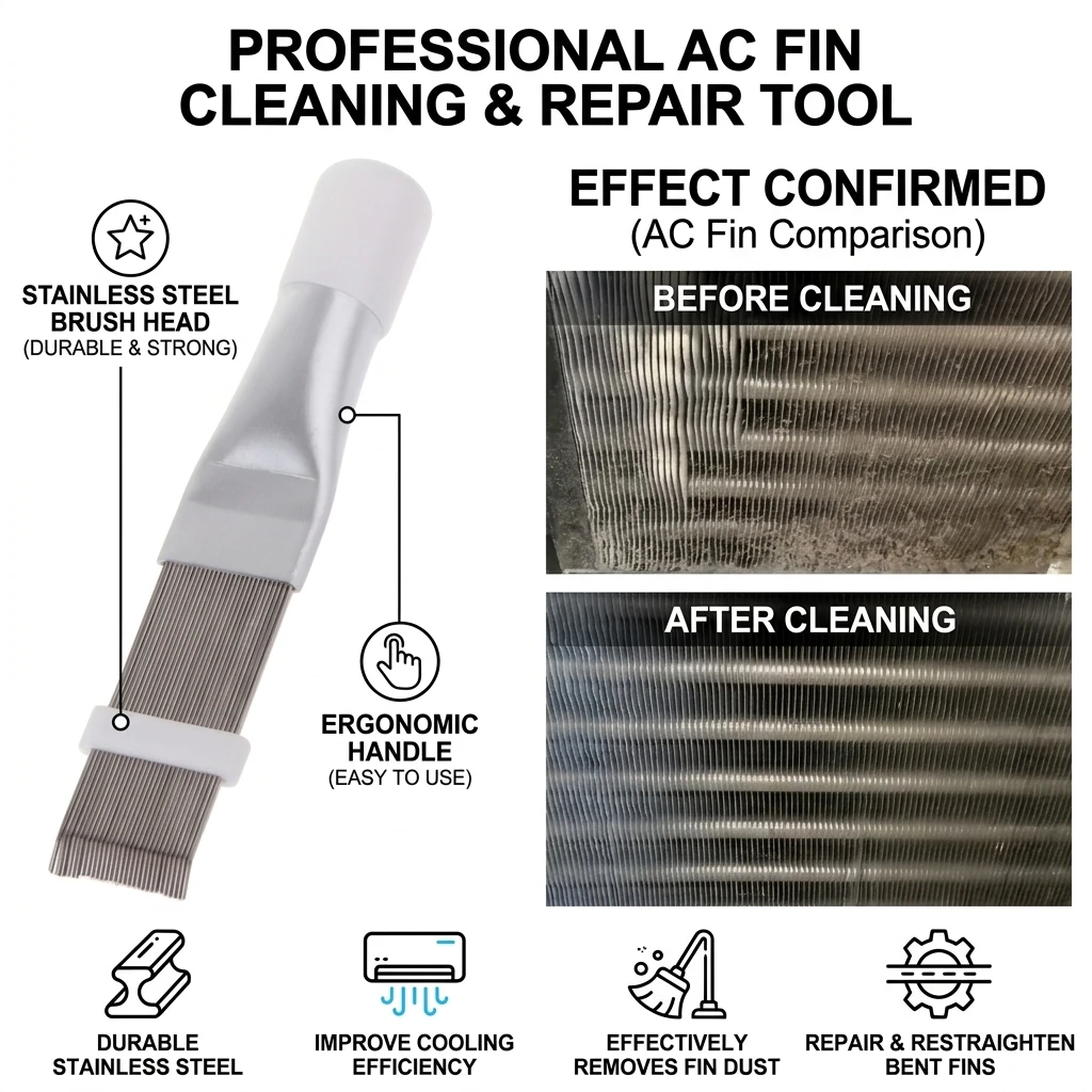 Air Conditioner Fin Cleaning Comb Stainless Steel Brush Evaporator Radiator Cleaner Condenser Fin Straightener Tool 1 Pc