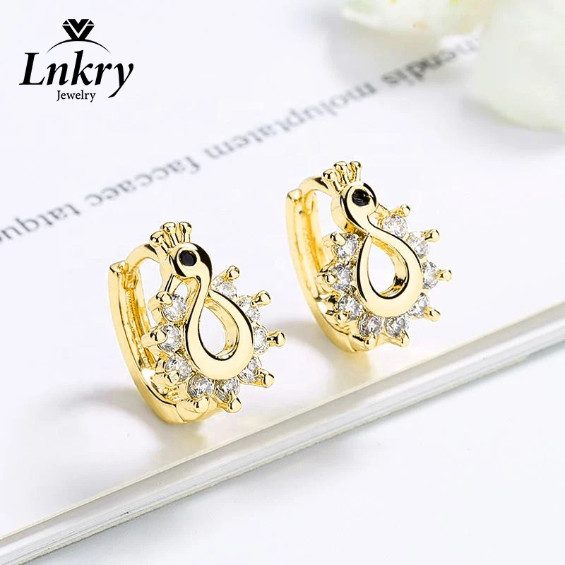 

Lnkry Sparkling 2.3mm&1.5mm Moissanite Earring 14k Gold-Filled Peacock Shape Hoop Earrings for Women Vintage Jewelry Gift