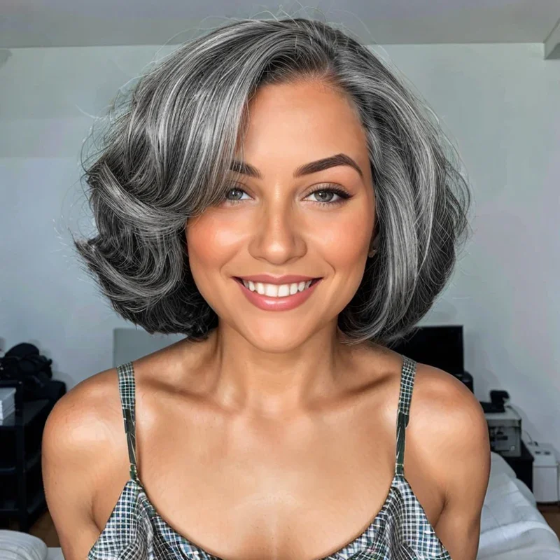 Gray Bouncy Curly 4x4 Lace Closure Wig for Women 250% High Density Bouncy Curl Lace Front Wigs 100% Human Hair Sophie