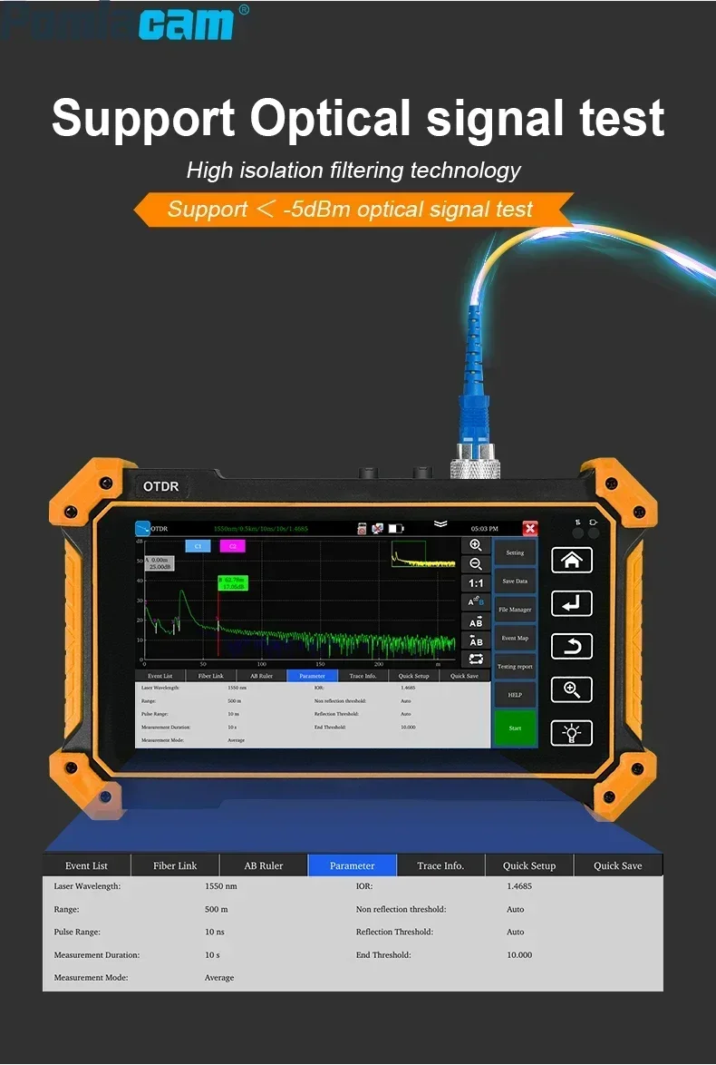 Probador de fibra OTDR MOT-51 con pantalla OLED de 5,55 pulgadas para pruebas de fibra y cable - Serie MOT-51