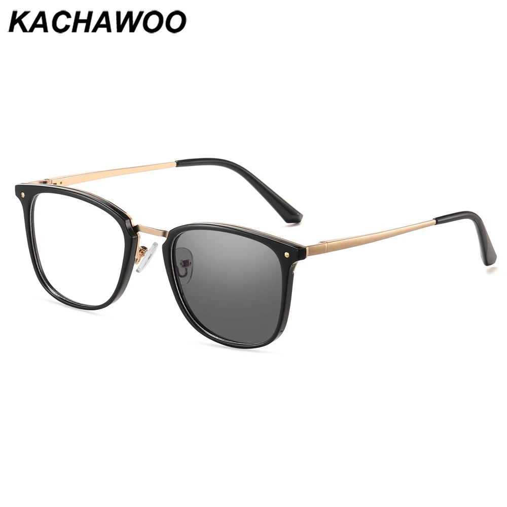 

Фотохромные очки Kachawoo, блокирующие синий свет, TR90, квадратные солнцезащитные очки в металлической оправе для мужчин и женщин, черные, серые, меняющие цвет