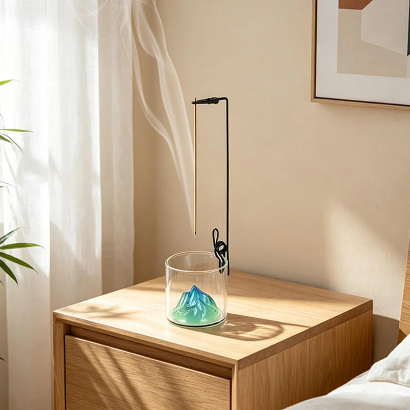Glass Incense Holder Mountain Incense Burner for Sticks with Ash Catcher Anti-Ash Incense Stick Holder for Meditation Yoga Spa