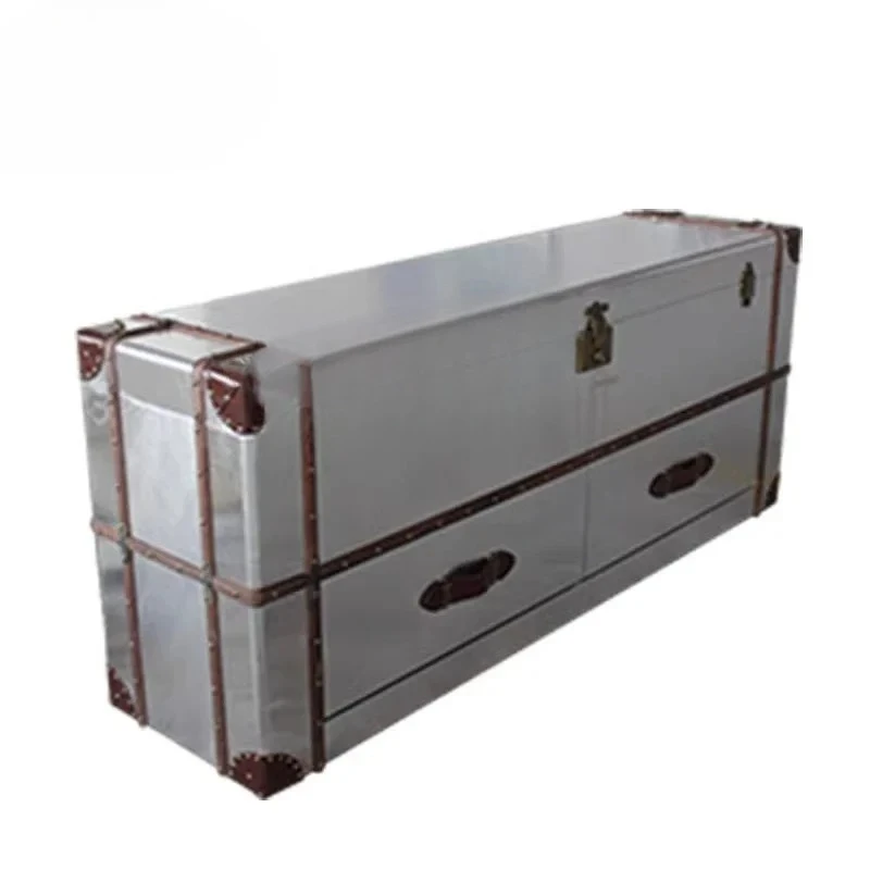 

Medieval style furniture American retro industrial style aluminum leather TV cabinet high-end bedroom floor cabinet0294
