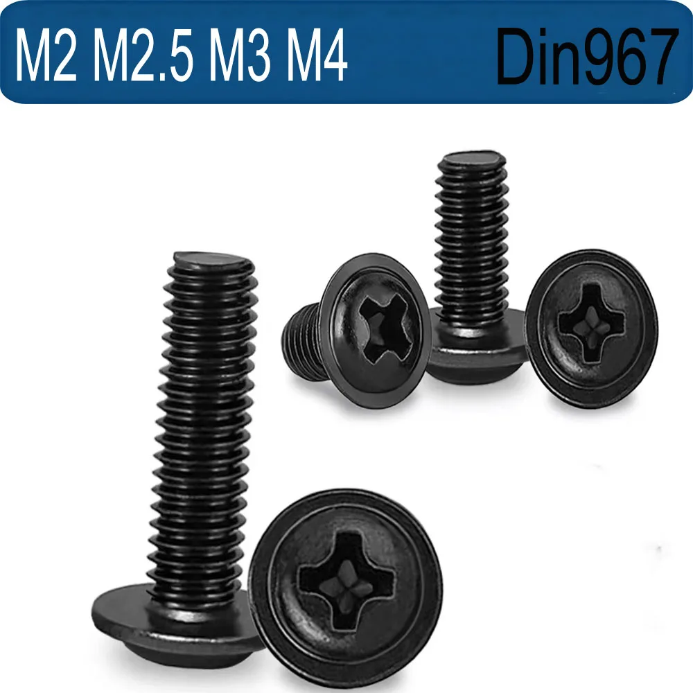 

50pcs M2 M2.5 M3 M4 Pwm Din967 Black Pan Padded Screws Referral Computer Chassis Fixed Motherboard Screws With Pad