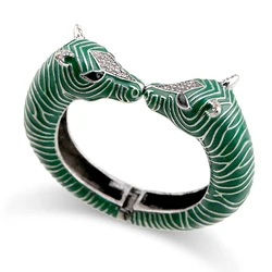 Unique Design Statement Chunky Big Size Vintage Bracelet Zebra Bangle Antique Silver Plated with Enamel Bracelet for Women