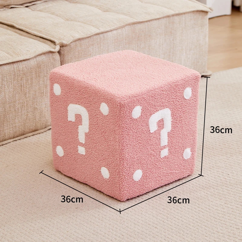 

Nordic Ottomans Lamb Fleece Dice Stool Home Living Room Creative Low Ottomans Solid Wood Shoe Changing Stool Footstool Seat