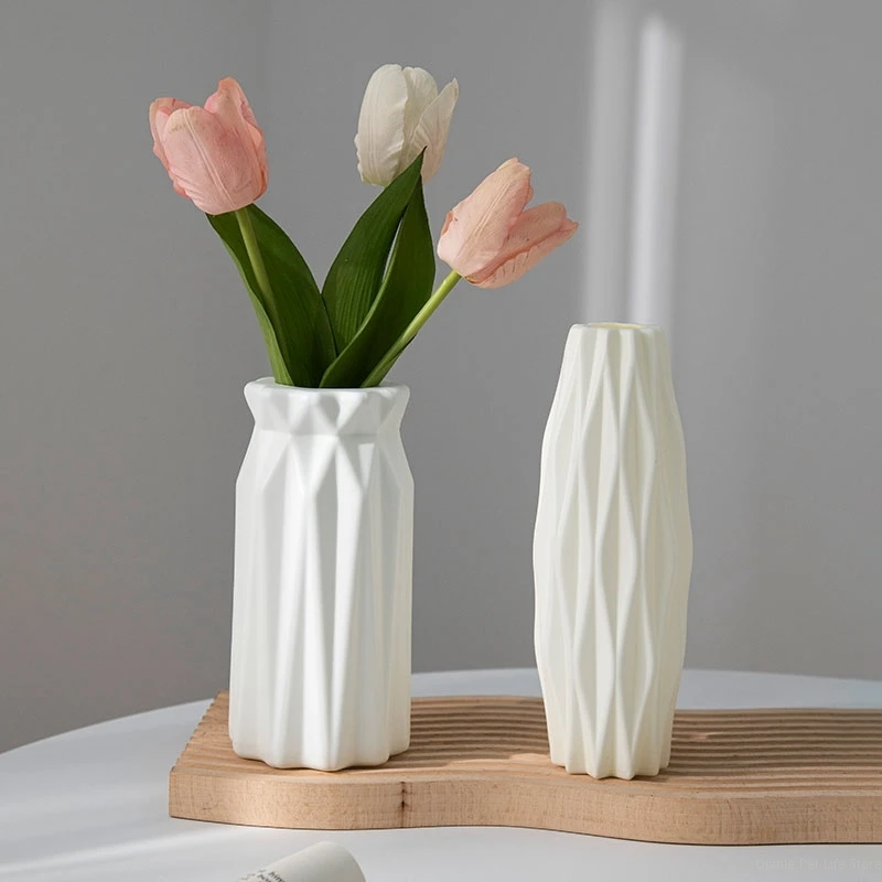 Modern Flower Vase Plastic Plants Pot White Imitation Ceramic Flower Vases Flower Arrangement Home Living Room Wedding Decor