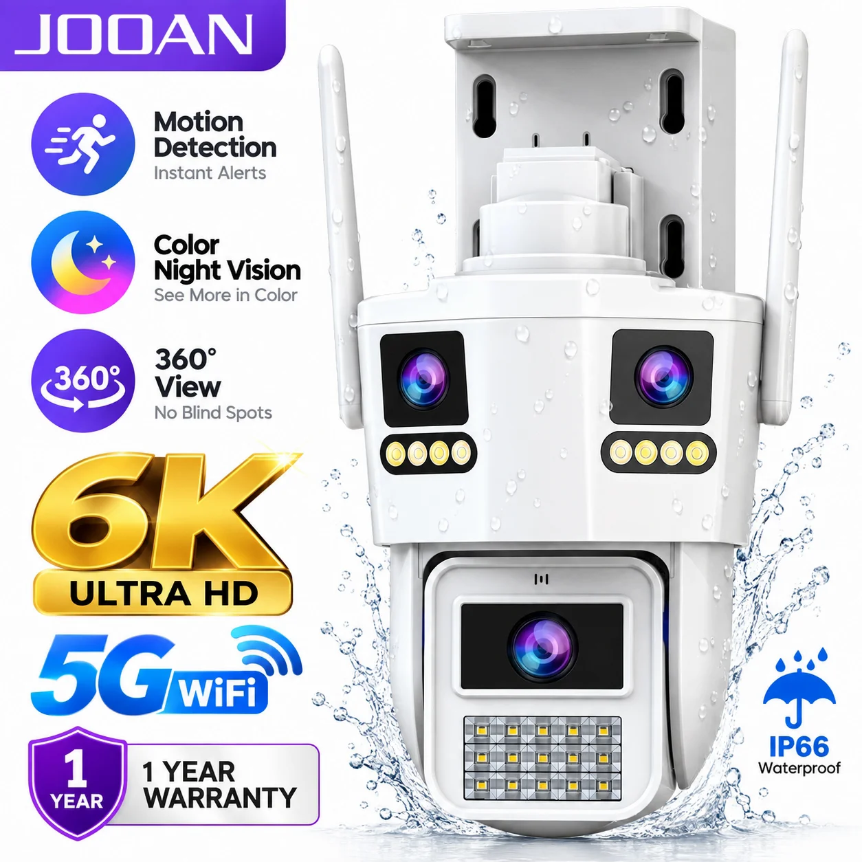 JOOAN 6K PTZ IP Camera Outdoor Three Screen 5G WiFi Motion Detection IP66 Waterproof CCTV Video Security Camera