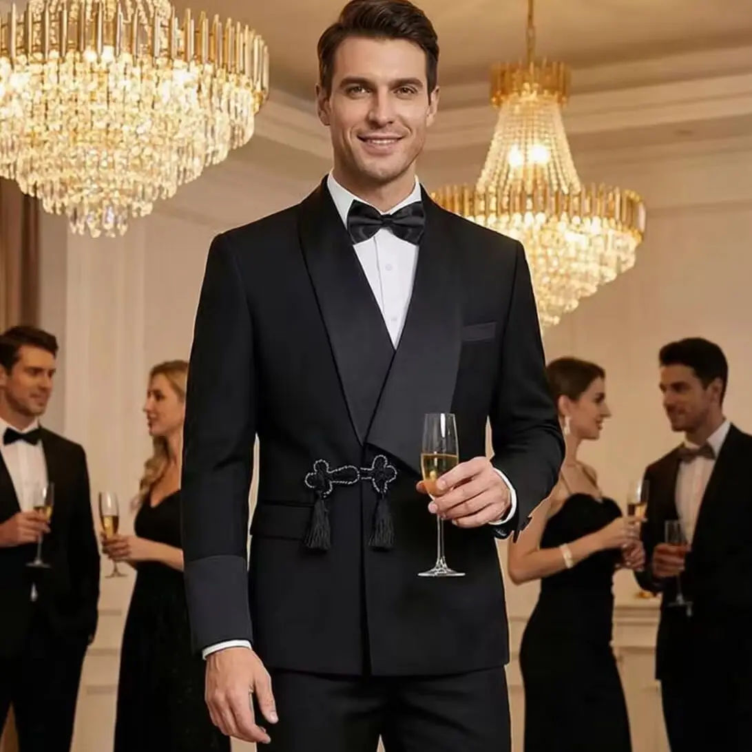 

Modern Men's Slim Fit Tuxedo Suit with Tassel Shawl Collar High Quality Groom's Wedding Outfit Jacket And Pants Two-Piece Set