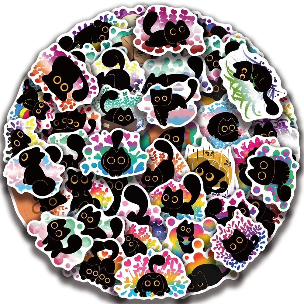 

10/30/50pcs Rainbow Cute Proud Black Cat Cartoon Stickers Funny Kitten Decals for Skateboard Phone Laptop Waterproof Sticker Toy