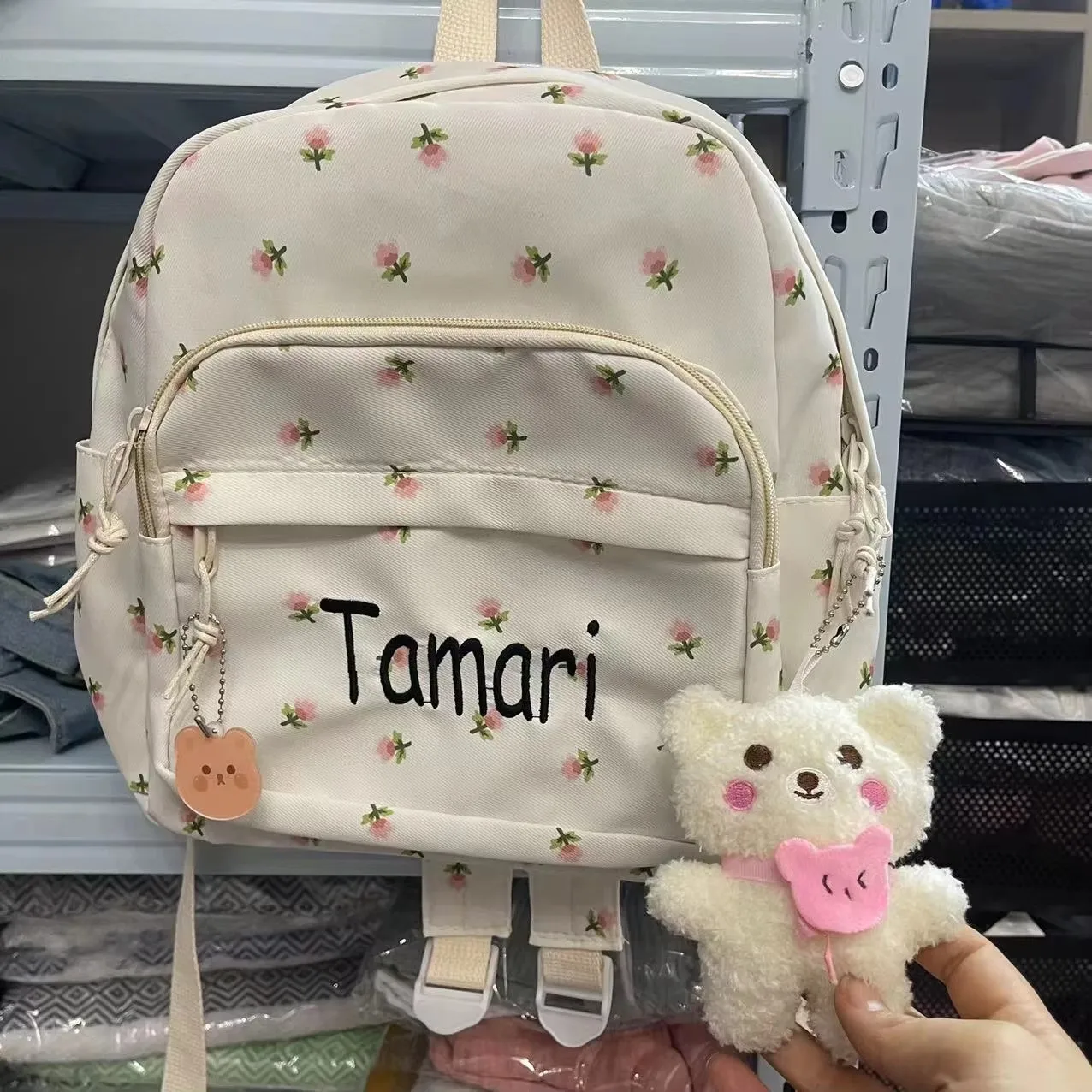 Kawaii Floral Backpack with Personalised Embroidery Name Casual Daypack Ladies Rucksack Unique Gift for Young Girls Handbags