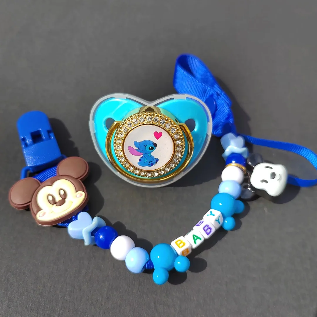 [Stampa di cartoni animati anime] Ciuccio per bambini personalizzato Catena con lettere personalizzate Clip per bambino Ciuccio bling di lusso senza BPA Manichino in silicone