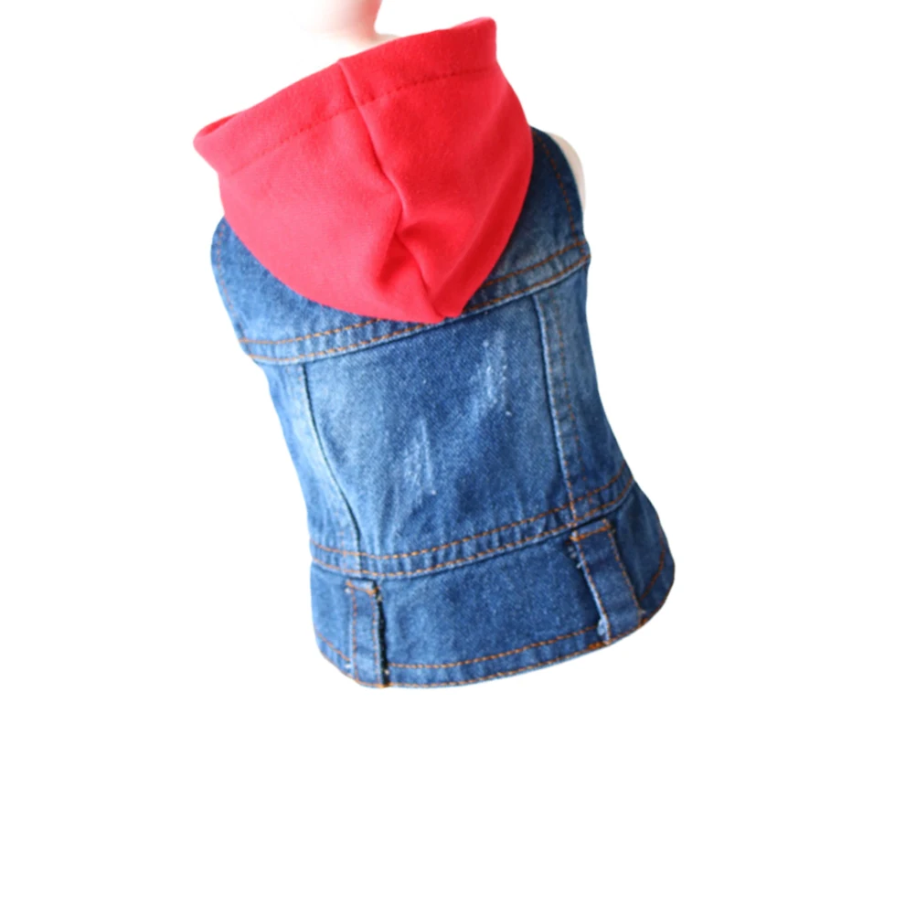 

Pet Cowboy Vests Denim Jacket for Small Dogs Red Shirt Spring Summer Dog Apparel Retro Jeans Style Lapel Collar Button Closure