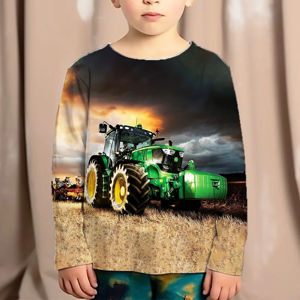 Long Sleeve T-Shirts Tractor Pattern 3D Print Summer Children T Shirt Oversized Fashion Loose Streetwear Kids Boy Girl Clothing
