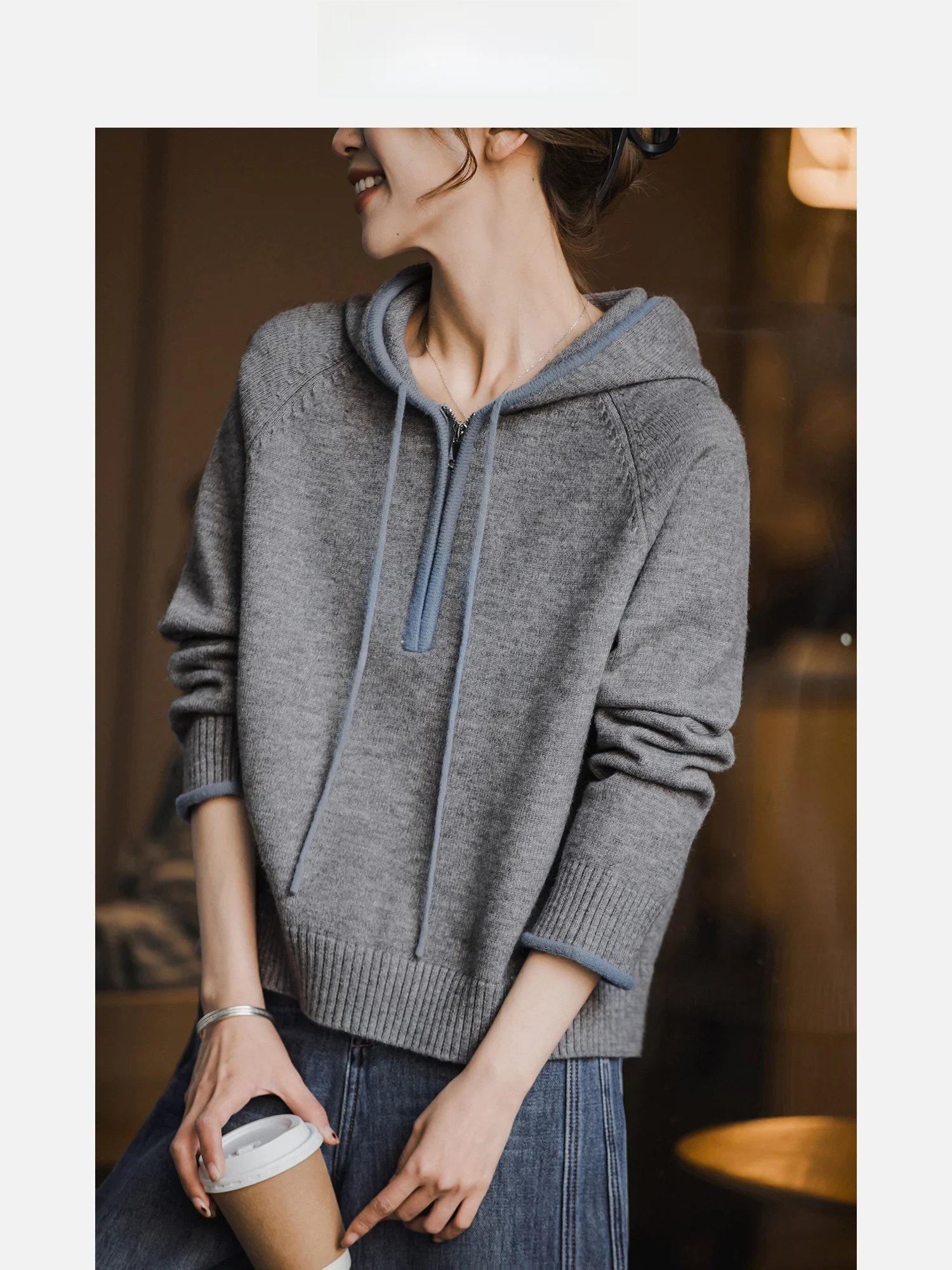 

Loose Fit Casual Knitwear Hooded Color Blo Women's Top Spring 2026 New Arrival Versatile Commute Friendly Comfortable Sweater
