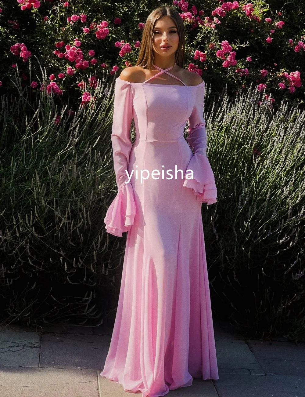 Customized Modern Style Chiffon Pleat Mermaid Off-the-shoulder Long Dresses Prom Dresses Pastrol Unisex Chinese Style Formal Cas