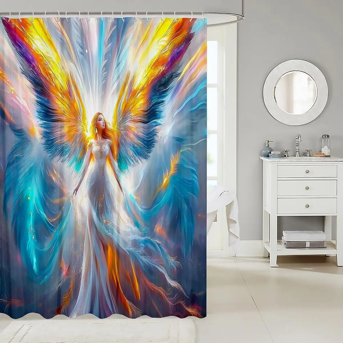 High Quality Fantasy Angel Wings Shower Curtain Waterproof Bathroom Decor Art Print 72x72 Inches Home Decoration