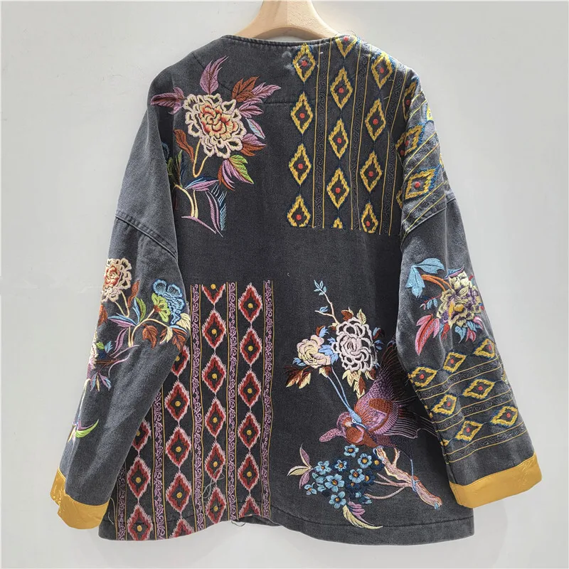HKSH printemps automne nouvelles femmes veste en jean lourd artisanat broderie simple boutonnage Vintage Style chinois élégant Chic manteau HK16167