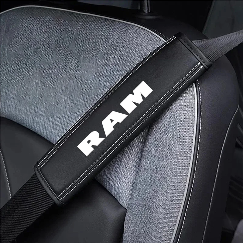 2Pcs Top Nappa Leather Car Seat Belt Shoulder Cover For Dodge Ram 1500 2500 3500 Car Styling Accessories