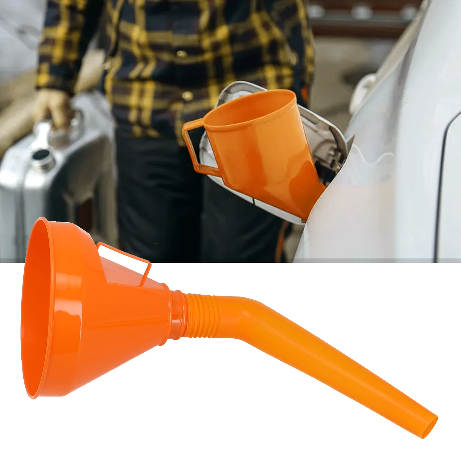 

Orange Large Detachable Car Water Oil Funnel Diesel Petrol With Spout And Filter Polyethylene Auto Acesssories Tools
