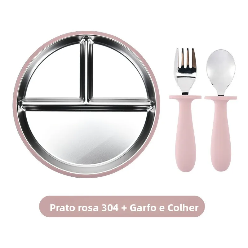 stainless-steel-children's-meal-plate-silicone-anti-fall-suction-cup-set-baby-fork-spoon-dining-utensils-dishwasher-safe